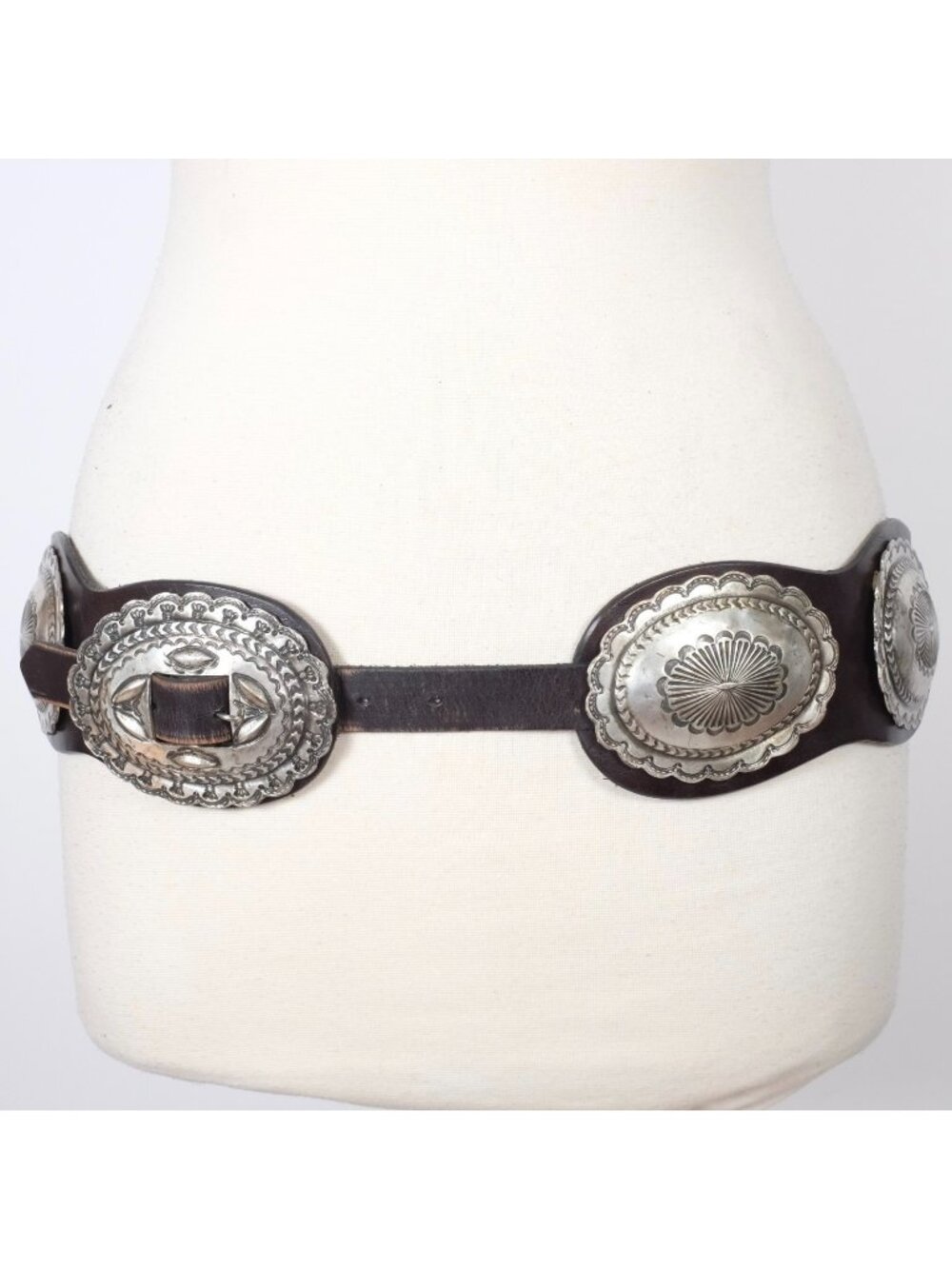 Ralph Lauren Collection Belt sz XL Concho brown leather silver hammered